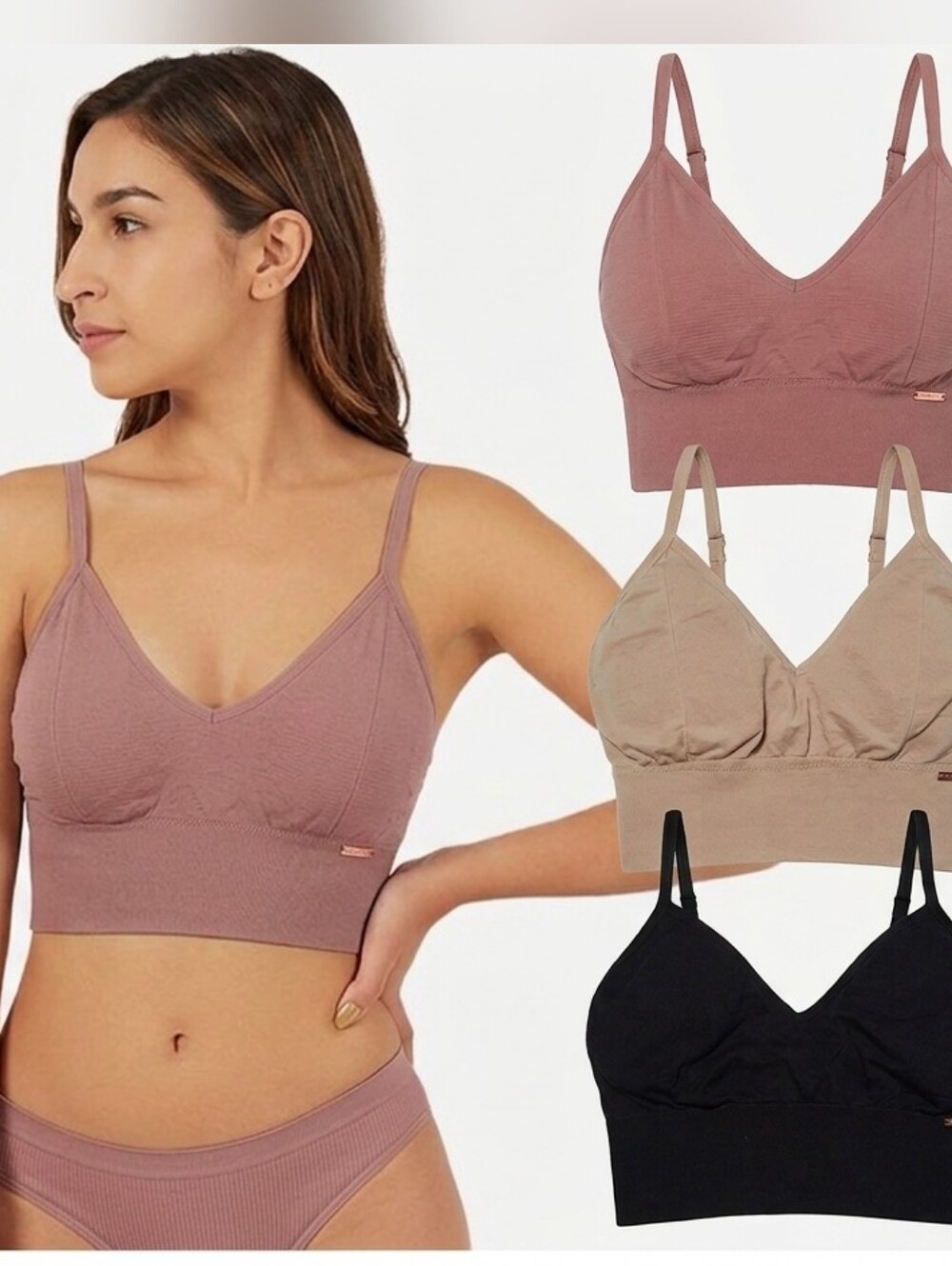 Bundle of 3 - Danskin Intimates Everyday Lightly Padded Bras Bralettes - Medium